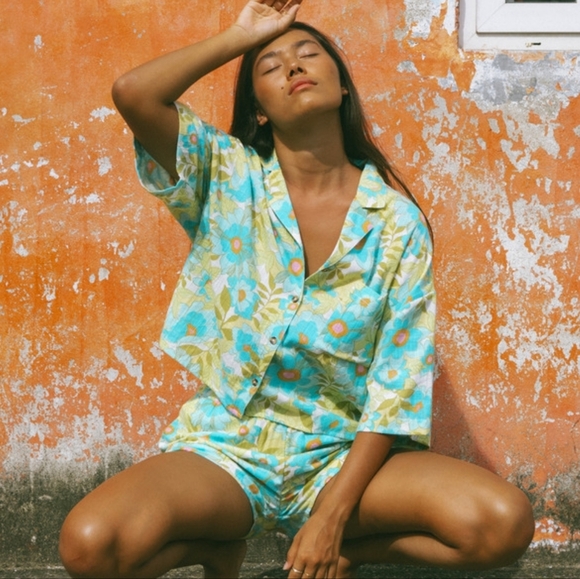 Billabong All Good Floral Woven Cotton Oversized Short Sleeve Button Down Top S - Picture 13 of 13